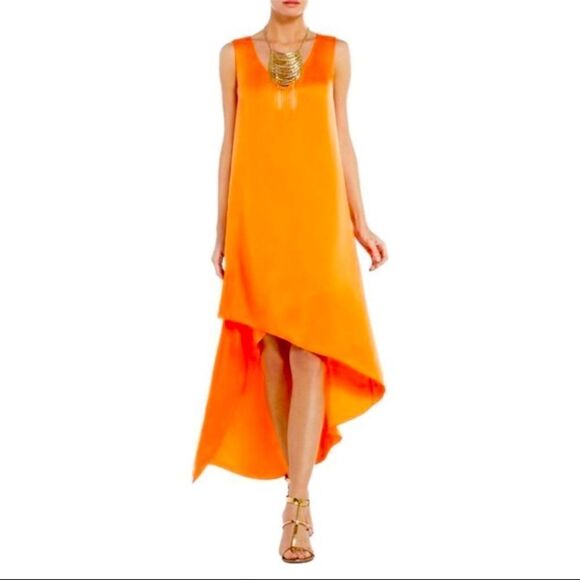 BCBG MAX AZRIA AVERY ASYMMETRIC TIER MAXI DRESS TANGERINE VERMILION ORANGE XXS - Picture 1 of 12
